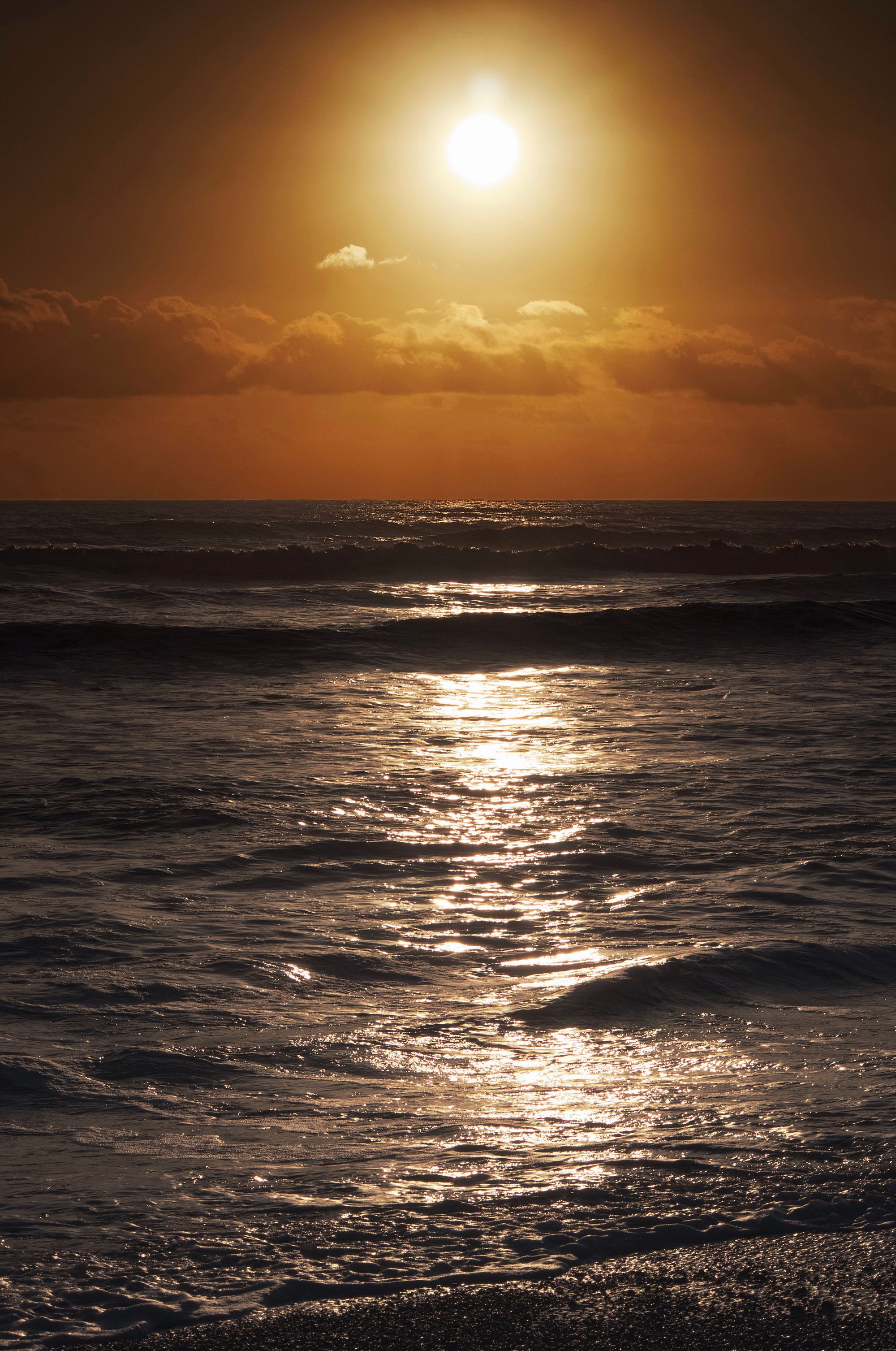 Evening sun over the sea from Shoreham Beach. 